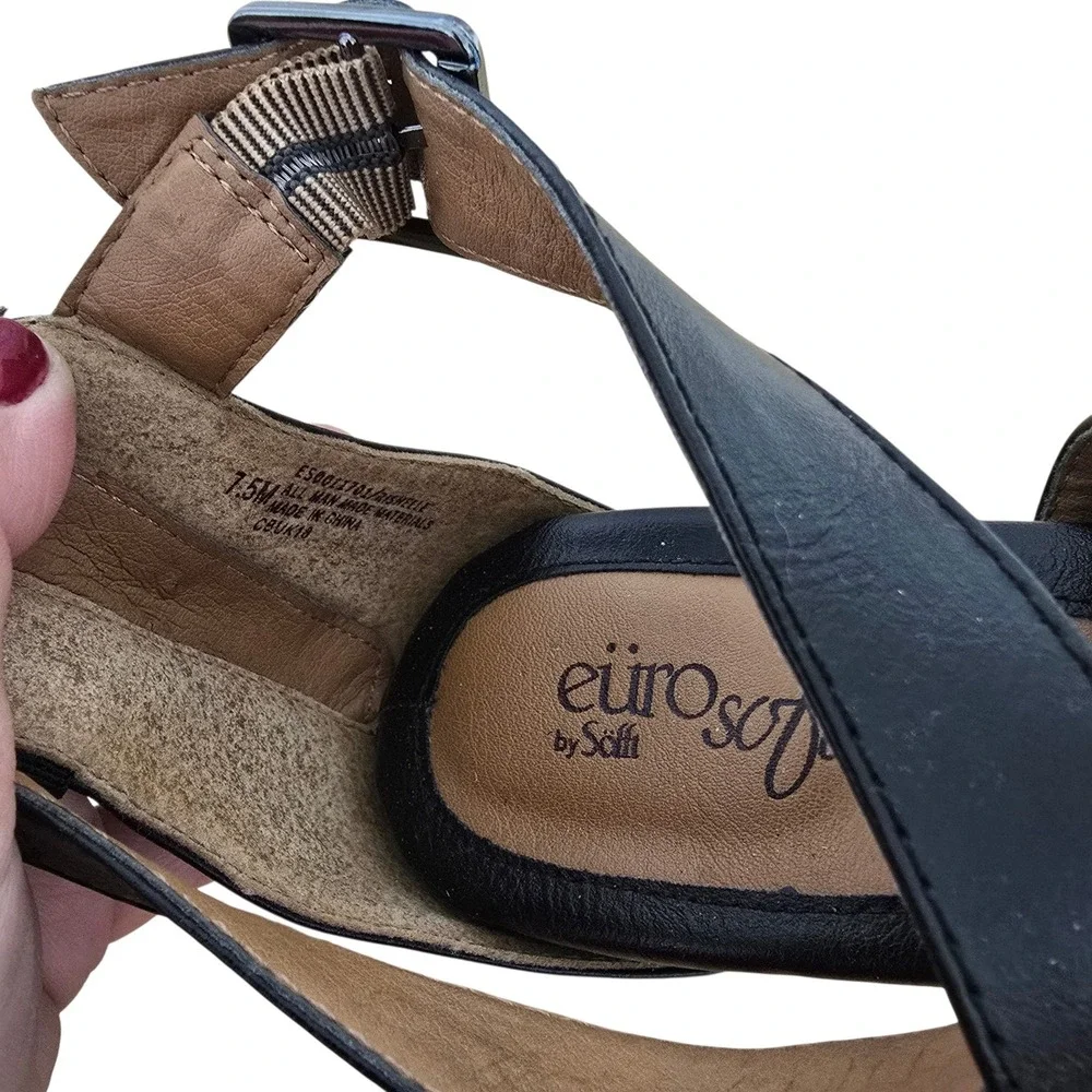 EuroSoft by Sofft Rishelle Black Strappy Wedge Sandals Womens 7.5 M E50011701